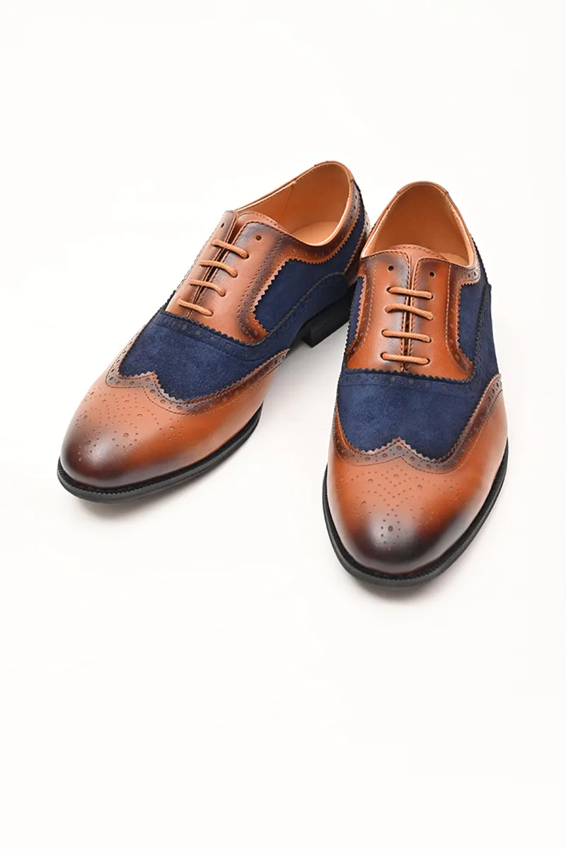 Brown Textured Oxford Shoes
