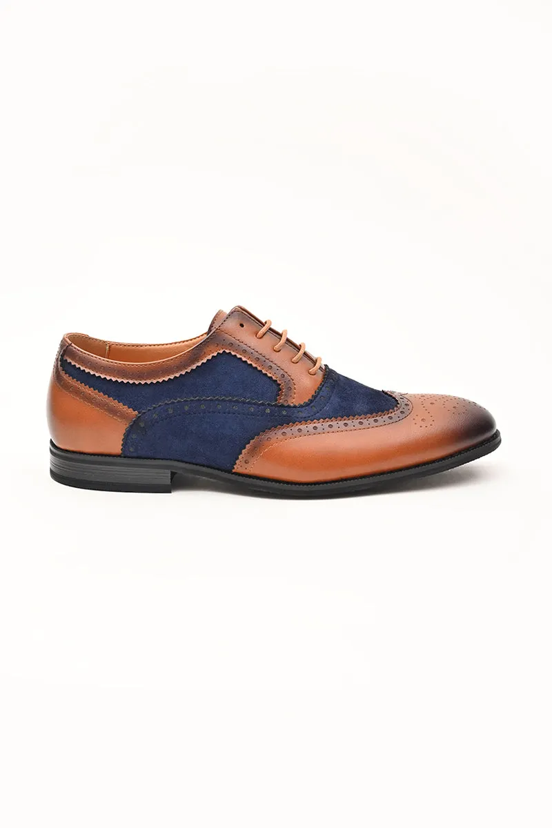 Brown Textured Oxford Shoes