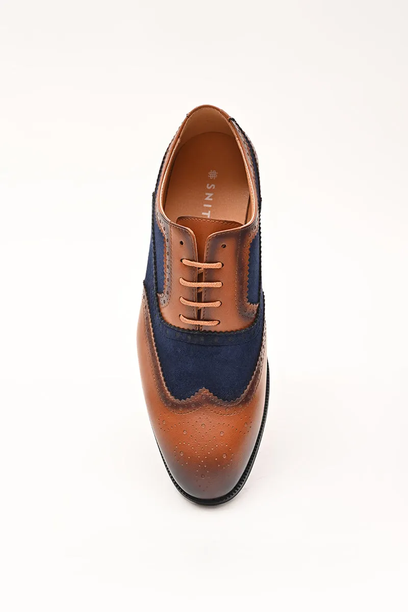 Brown Textured Oxford Shoes