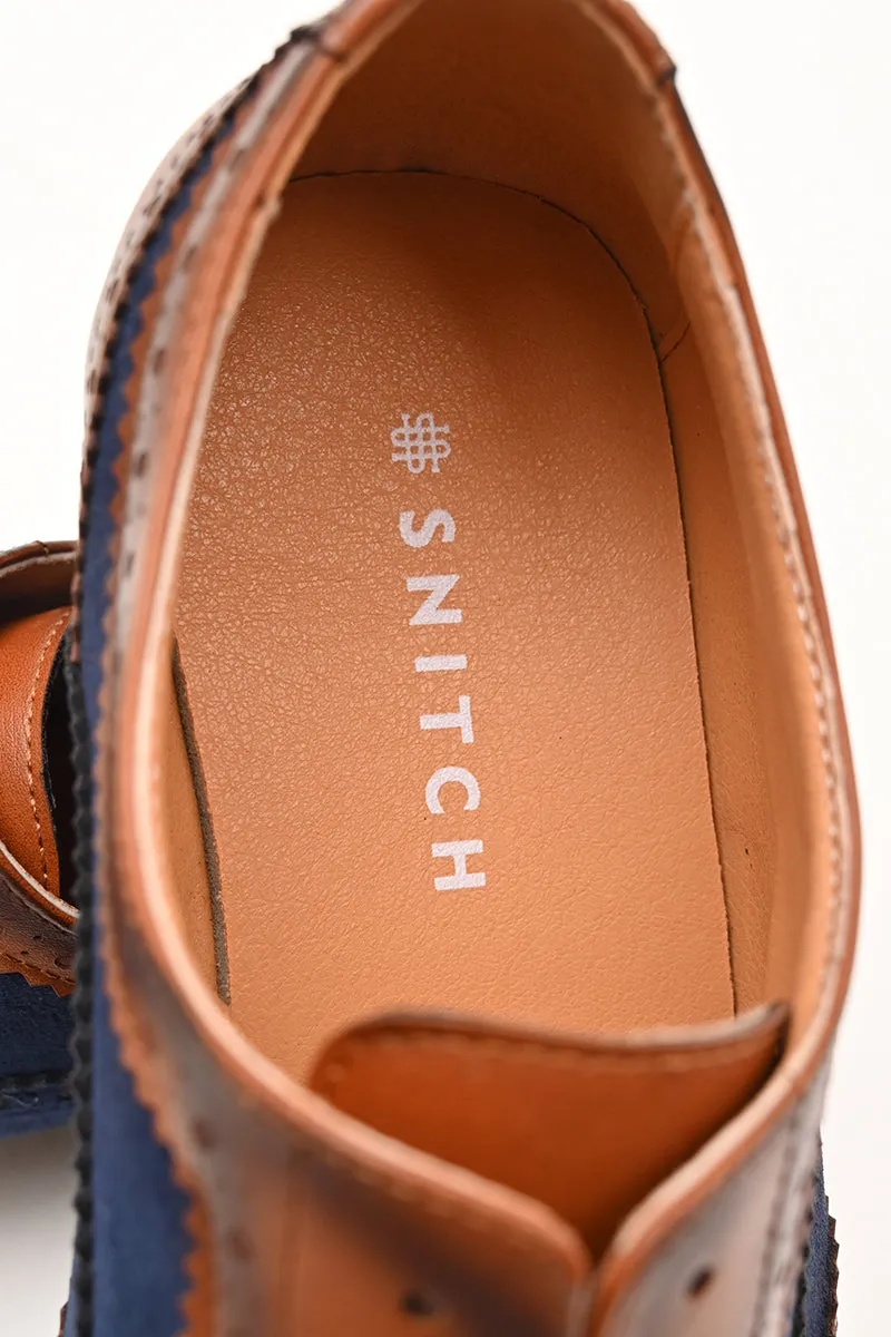 Brown Textured Oxford Shoes