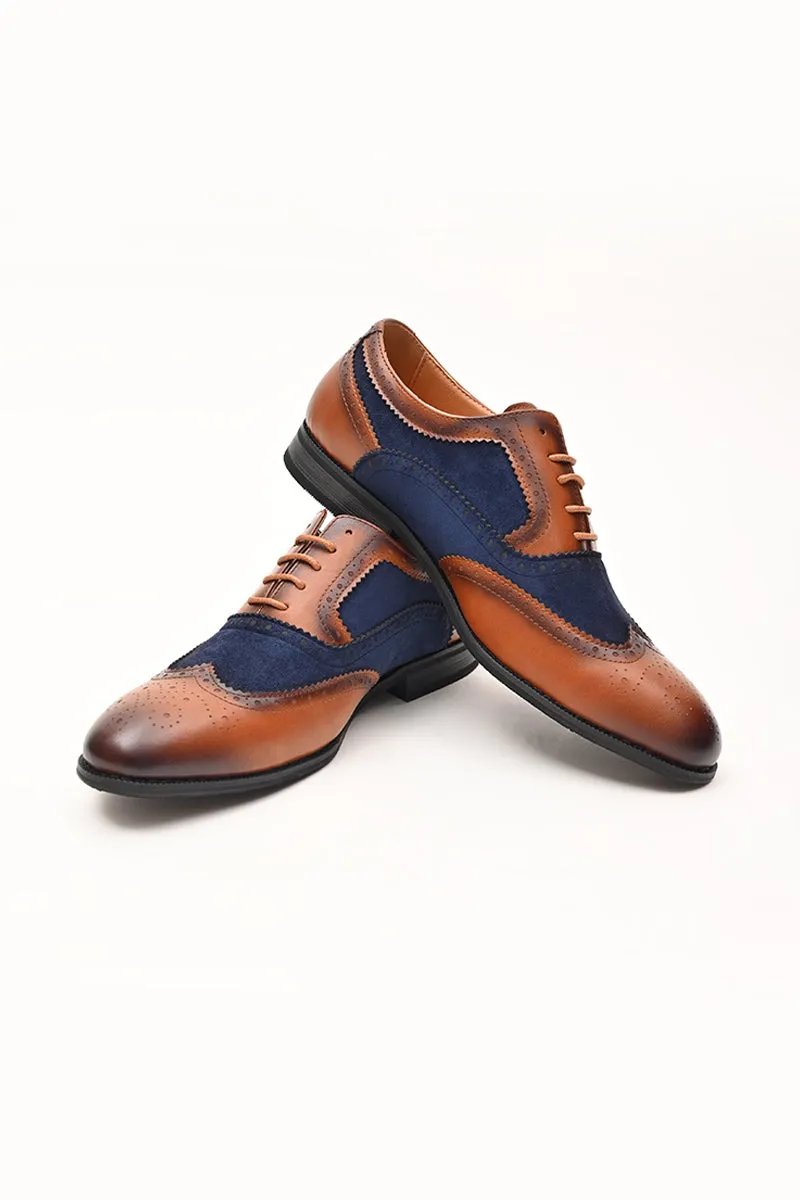 Brown Textured Oxford Shoes
