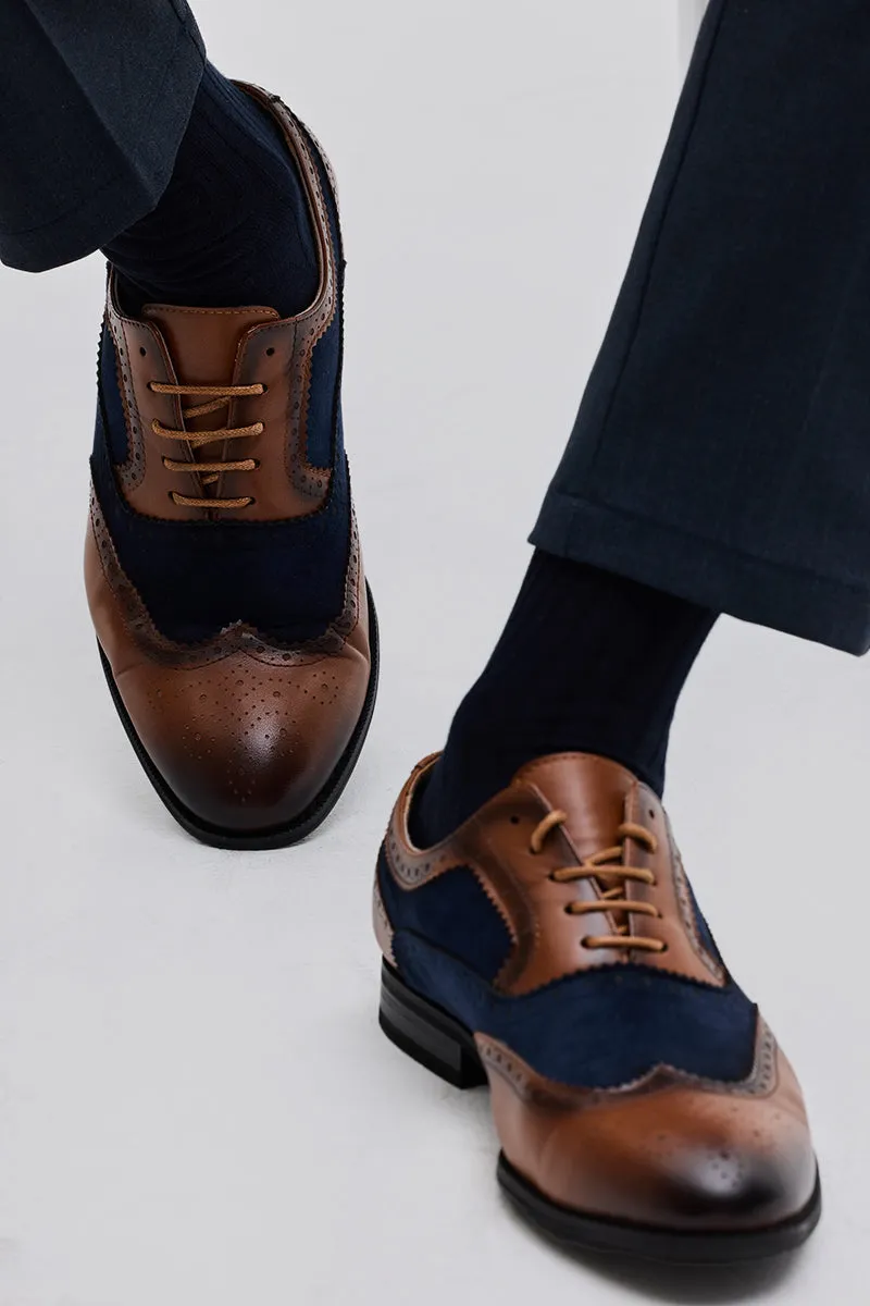 Brown Textured Oxford Shoes