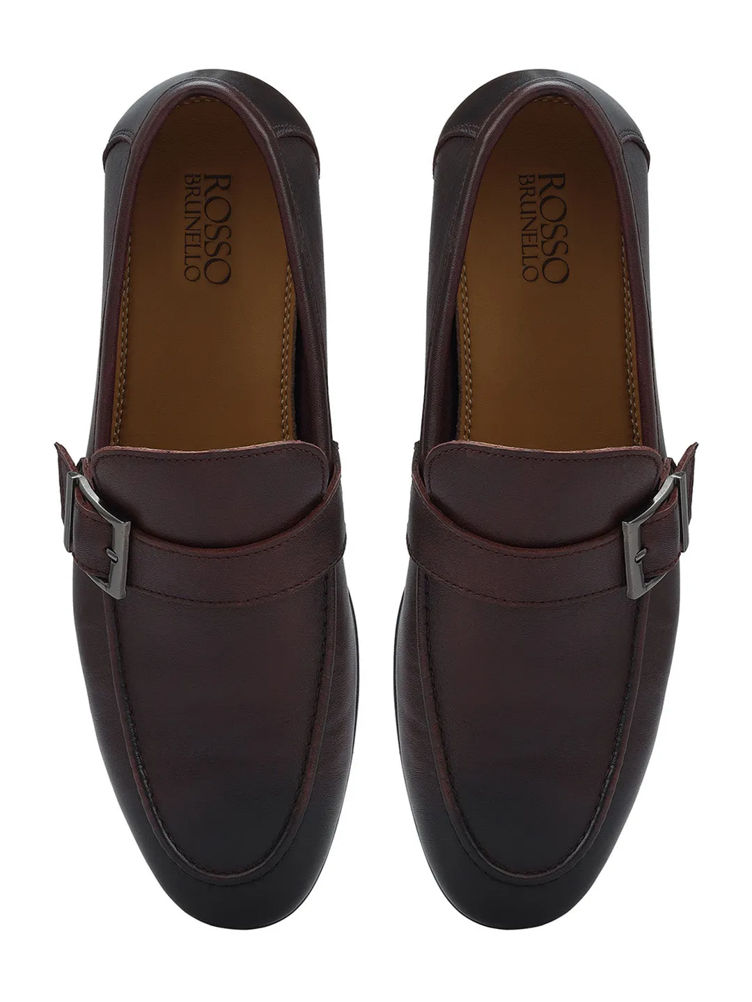 Burgundy Leather Loafers With Buckle