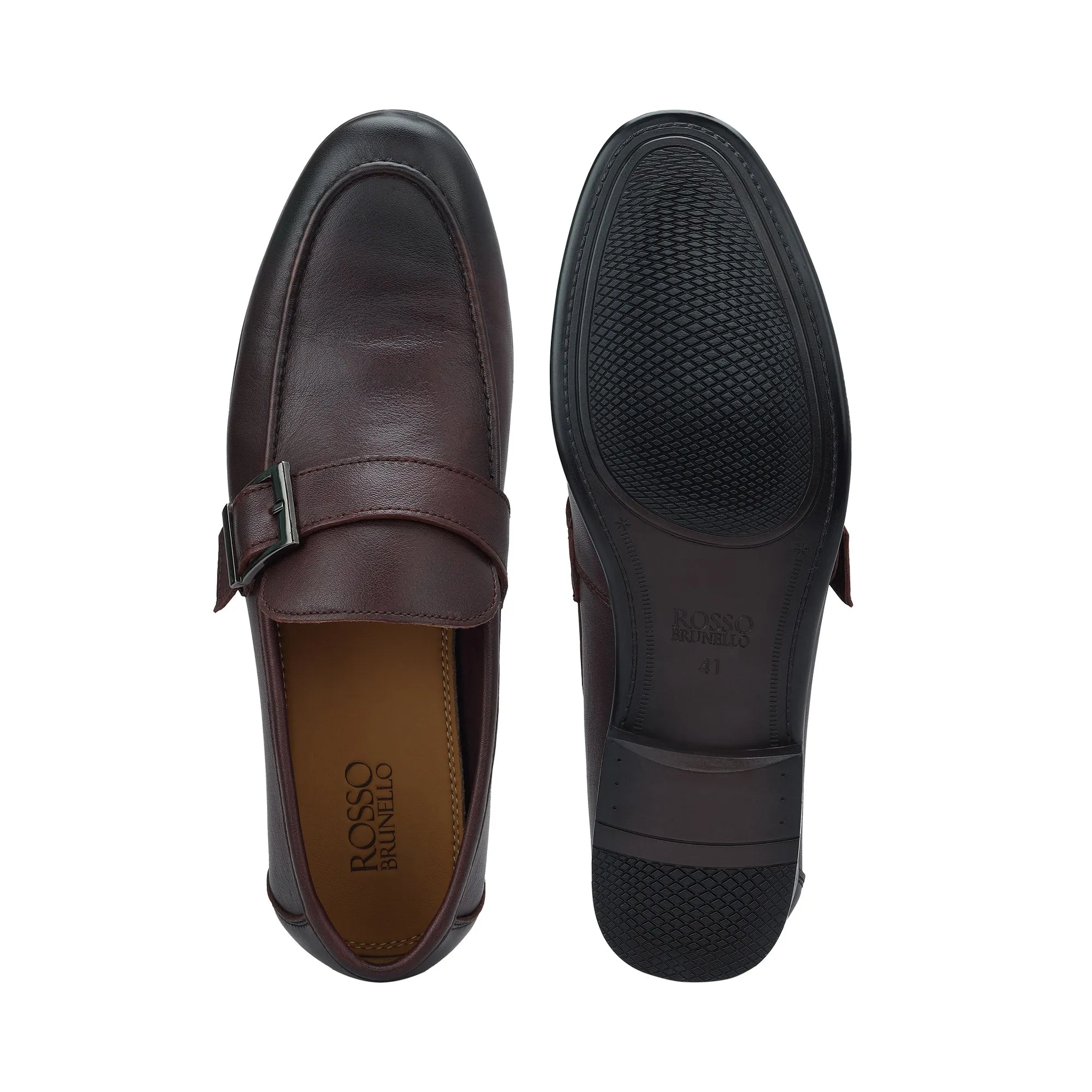 Burgundy Leather Loafers With Buckle