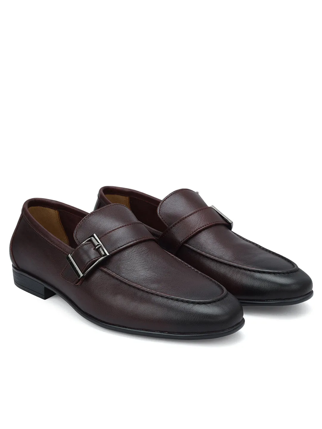 Burgundy Leather Loafers With Buckle