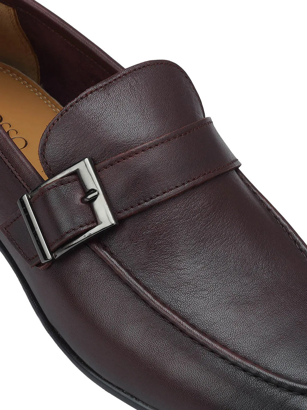 Burgundy Leather Loafers With Buckle