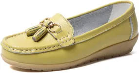 Casual Women's Loafers Flat Metal Buckle Comfortable Lightweight Penny Loafers for Womens Leather Slip-on Outdoor Driving Moccasion Boat Shoes
