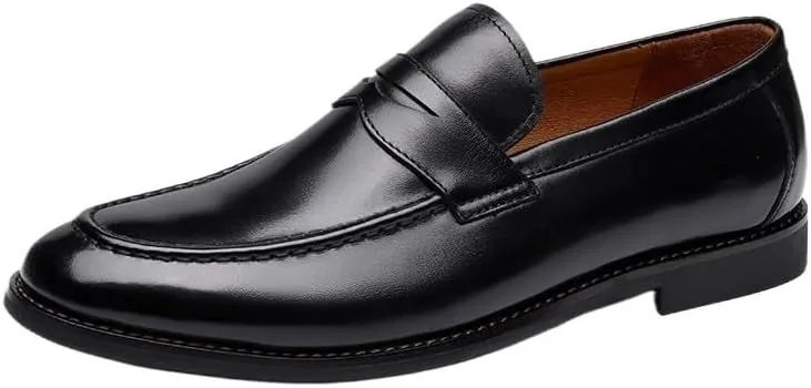 Dress Oxford for Men Slip On Genuine Leather Men's Breathable Italian Handmade British Footwear for Mens Non Slip Low Top Block Heel Anti-Slip Working
