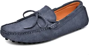 Driving Moccasins for Men Deck Shoes 1-Eye Genuine Leather Stitching Details Suede Vamp Flat Heel Flexible Anti-Slip Lightweight Resistant Casual for Any Attire (Color : Gris, Size : 11)