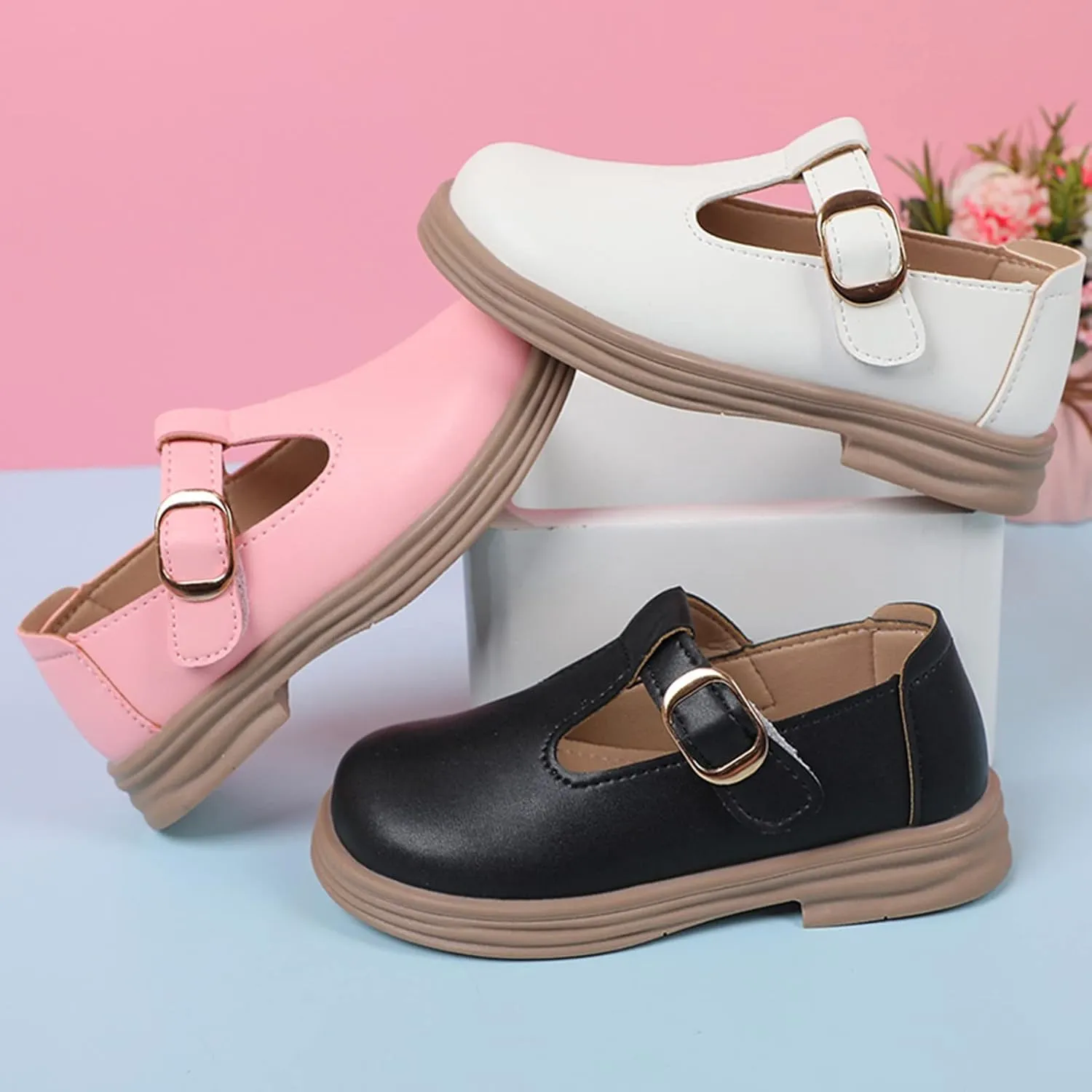 Girls Chunky Heel Mary Jane Dress Shoes School 𝗨niform T-Strap Ballet Flat𝘀 Toddler Sneaker Girls 12 Size Toddler