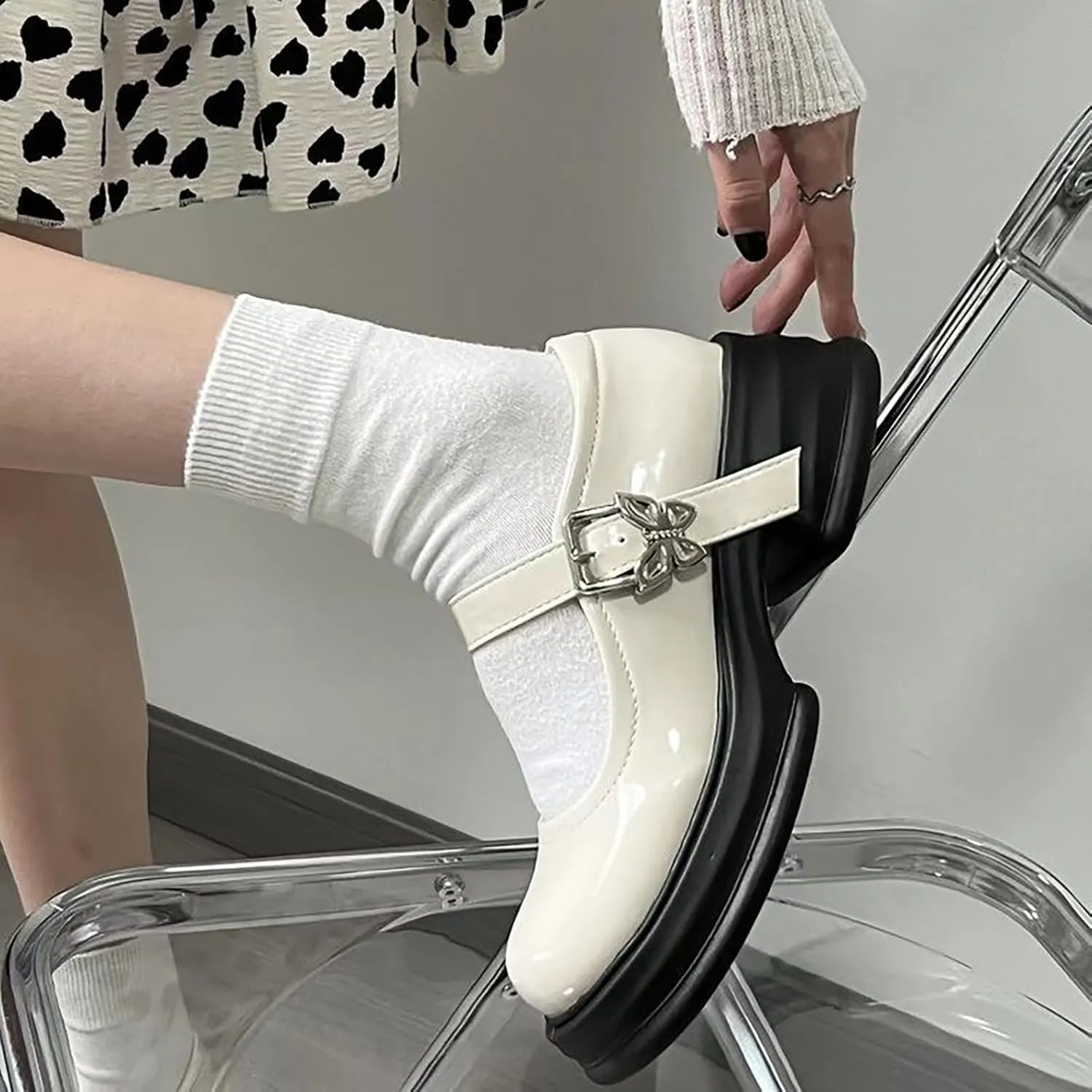 Girls Dress Shoes Chunky Loafers for Girl Platform Mary Jane School Uniform Shoes Round Toe Slip On Kids Dress up Shoes