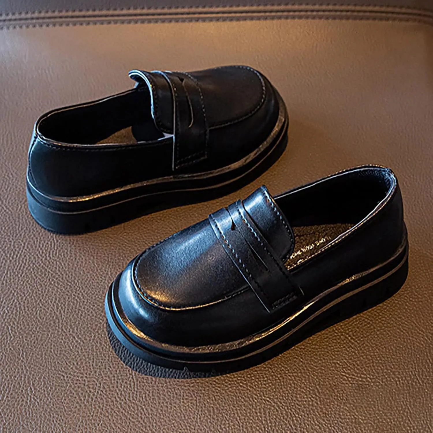 Girls Dress Shoes Chunky Loafers for Kid Platform Penny Loafers Round Toe School Uniform Slip On Oxford Shoes