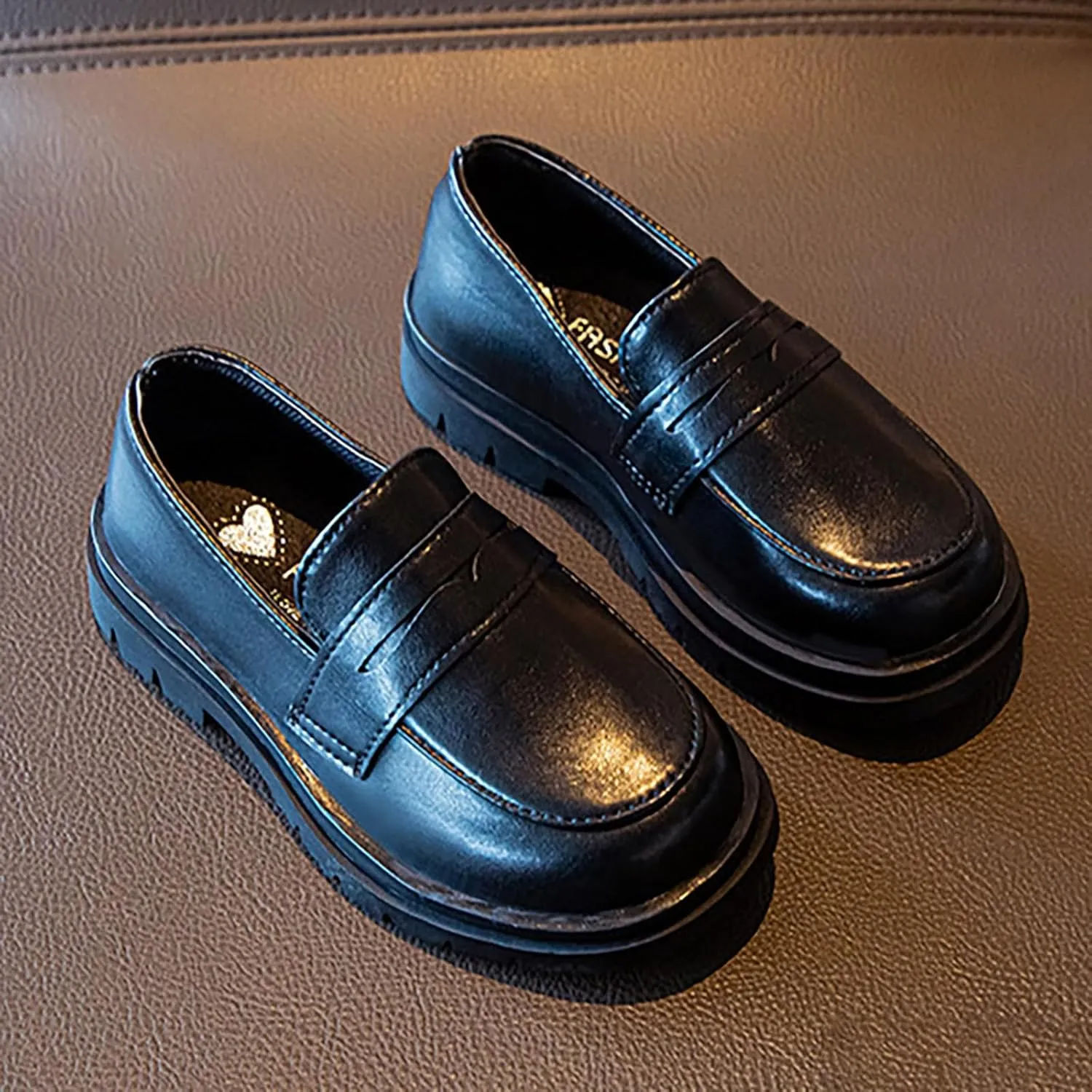 Girls Dress Shoes Chunky Loafers for Kid Platform Penny Loafers Round Toe School Uniform Slip On Oxford Shoes
