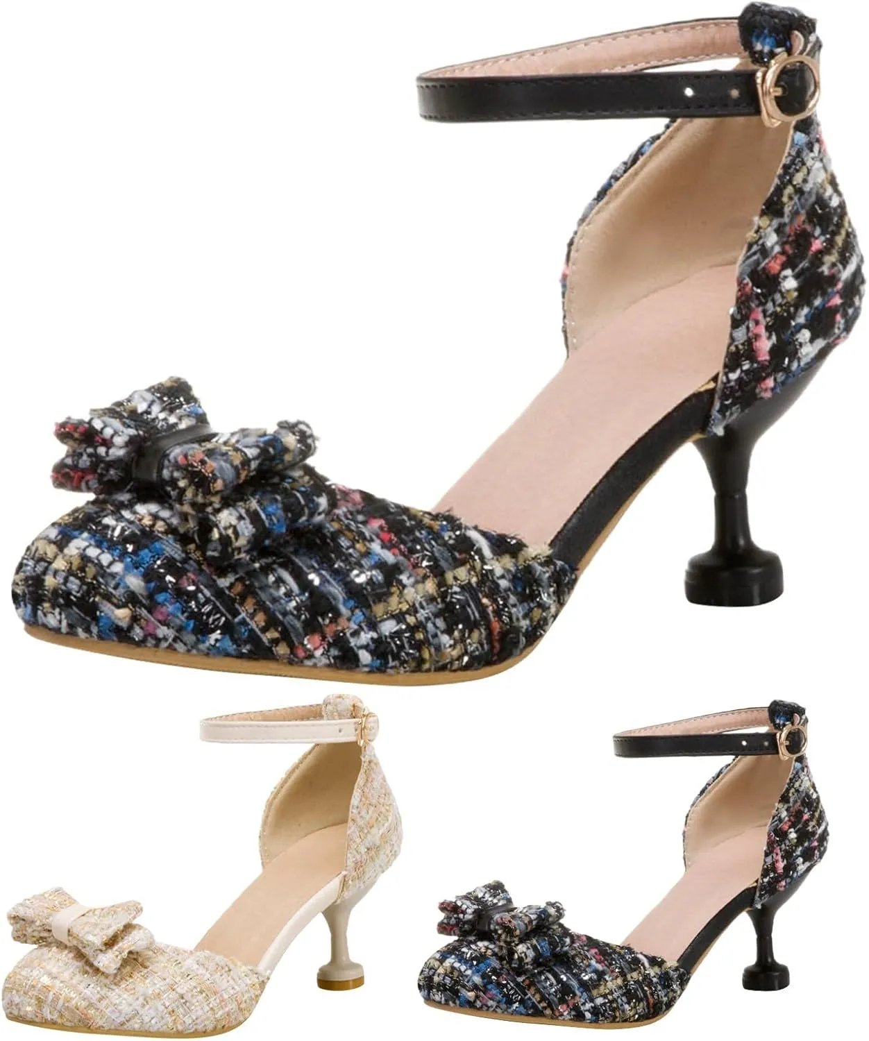 Girl's Mary Jane Shoes Kids Cute Chunky High Heel Vintage Pumps with Bow Pointed Toe Sandals Dress Shoes Toddler