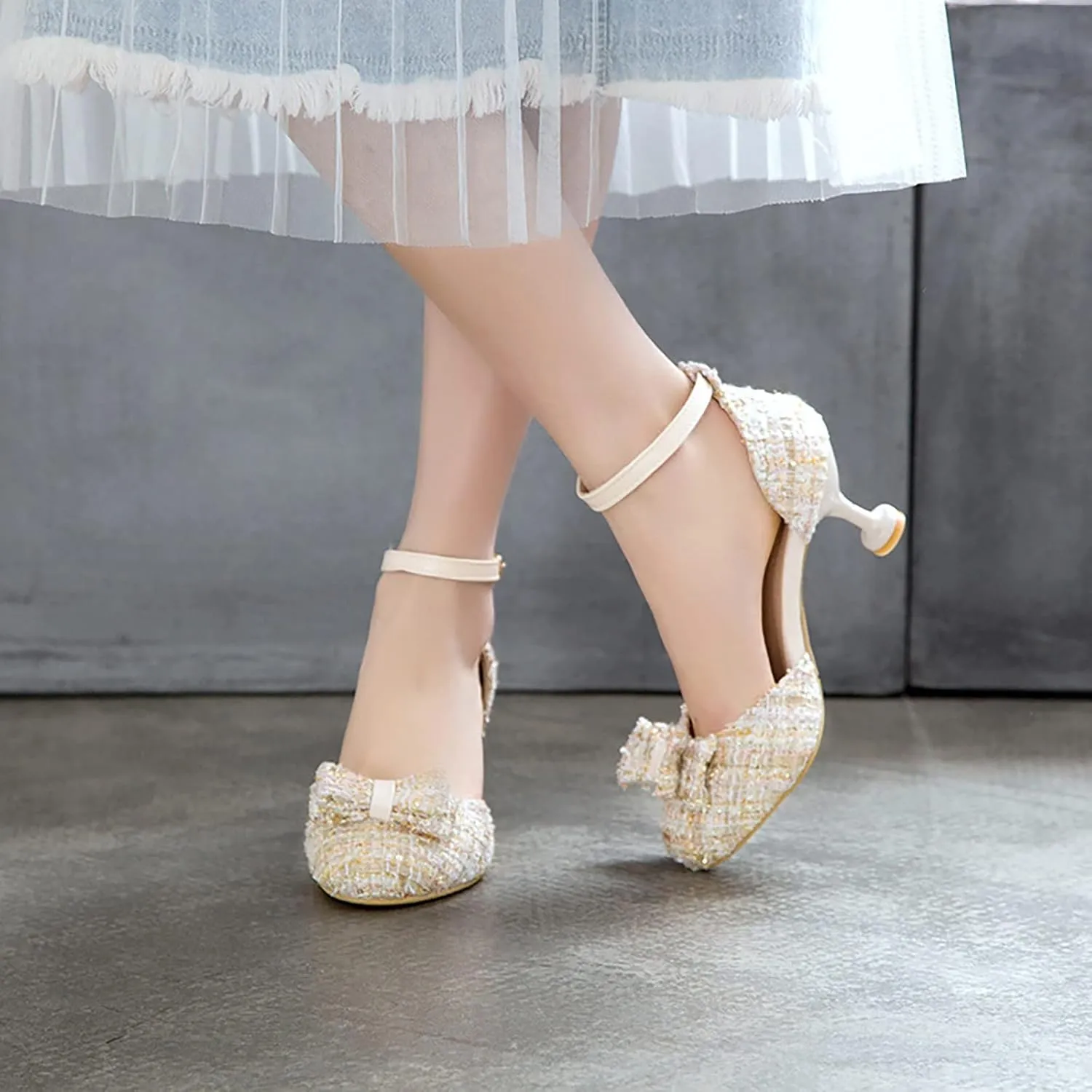 Girl's Mary Jane Shoes Kids Cute Chunky High Heel Vintage Pumps with Bow Pointed Toe Sandals Dress Shoes Toddler