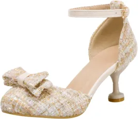 Girl's Mary Jane Shoes Kids Cute Chunky High Heel Vintage Pumps with Bow Pointed Toe Sandals Dress Shoes Toddler