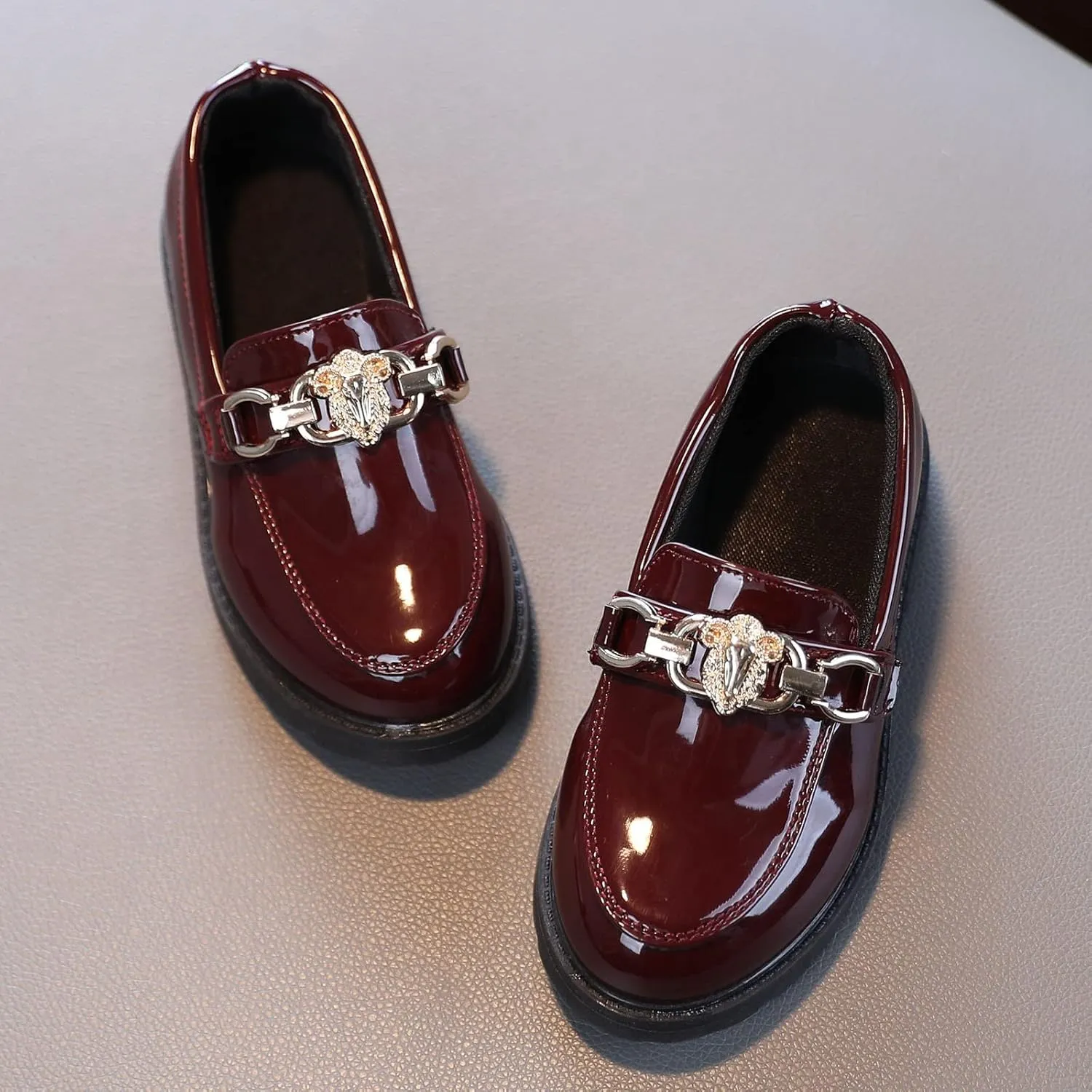 Girls Slip On Leather Shoes Loafer Decoration School Dress Shoes for Girls Tall Boots Riding