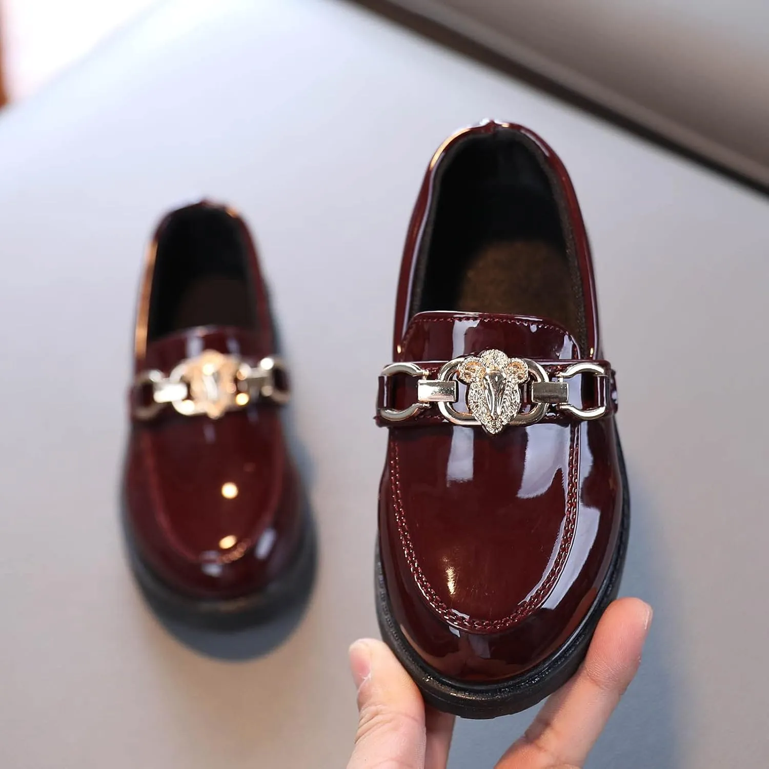 Girls Slip On Leather Shoes Loafer Decoration School Dress Shoes for Girls Tall Boots Riding