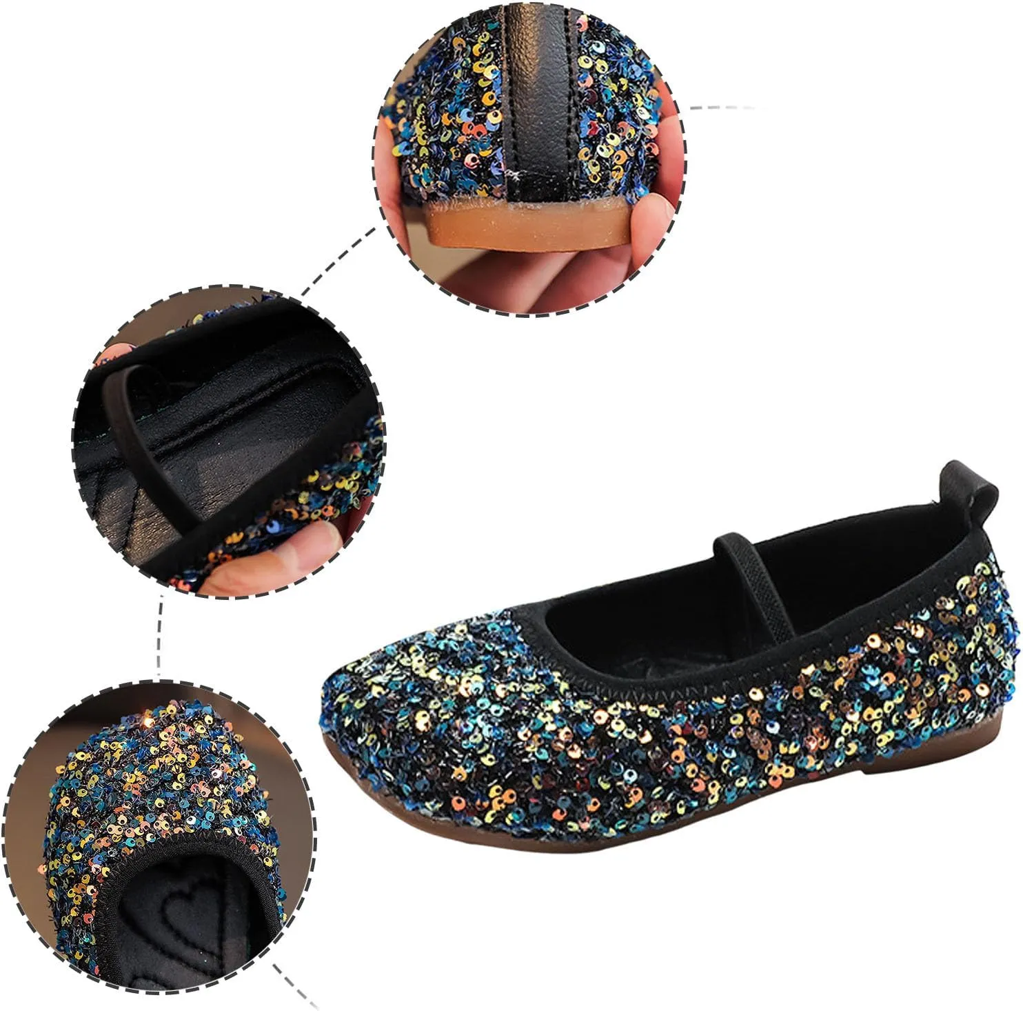 IWIHMIV Girls Ballet Flat Dress Shoes Comfortable Mary Jane Wedding Party Non Slip Flower Princess Shoes