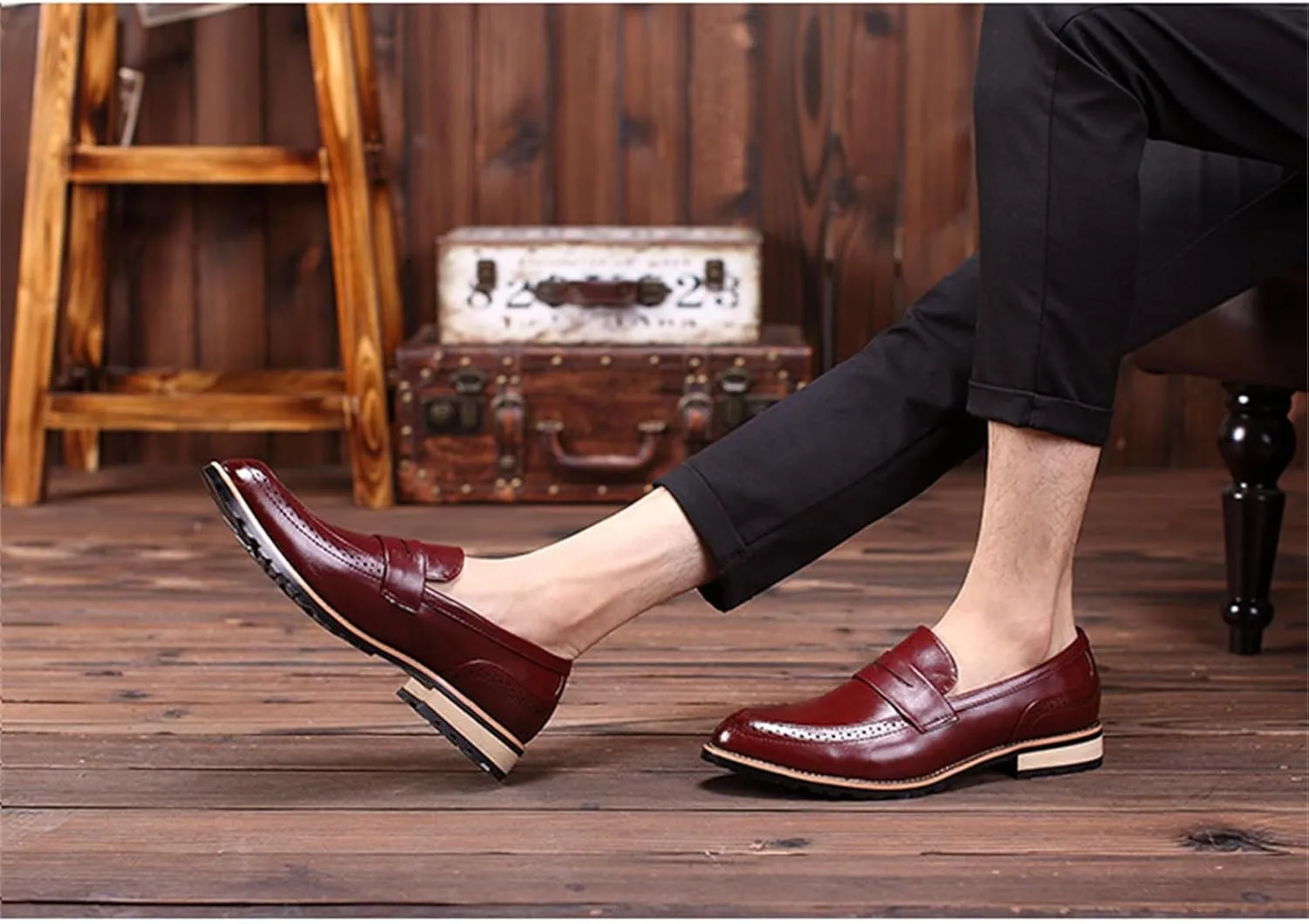 JiuQing Men's Slip-On Dress Shoes Brogues Formal Oxfords Pointed Toe Casual Business Loafers
