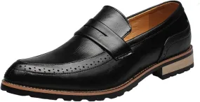 JiuQing Men's Slip-On Dress Shoes Brogues Formal Oxfords Pointed Toe Casual Business Loafers