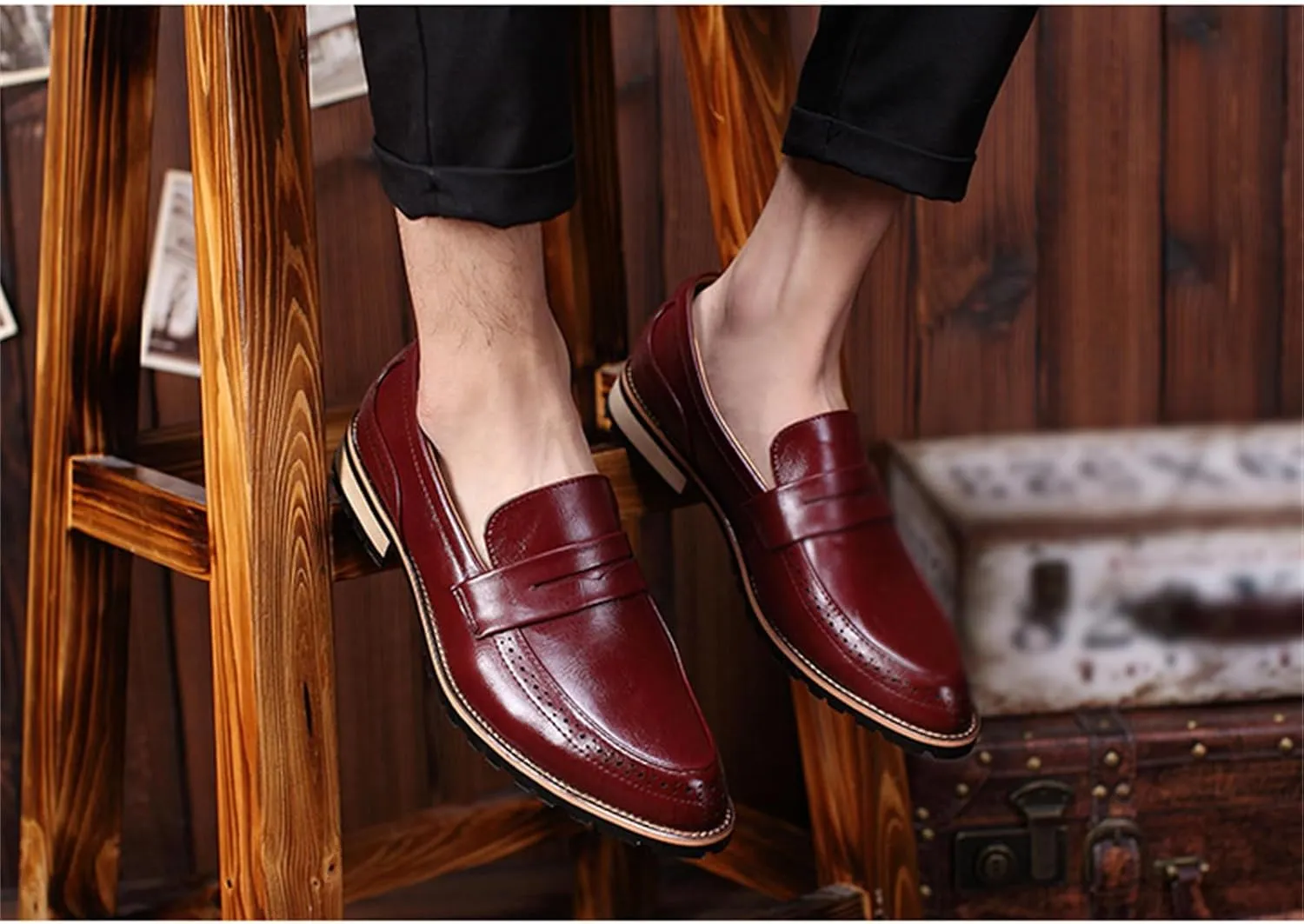 JiuQing Men's Slip-On Dress Shoes Brogues Formal Oxfords Pointed Toe Casual Business Loafers