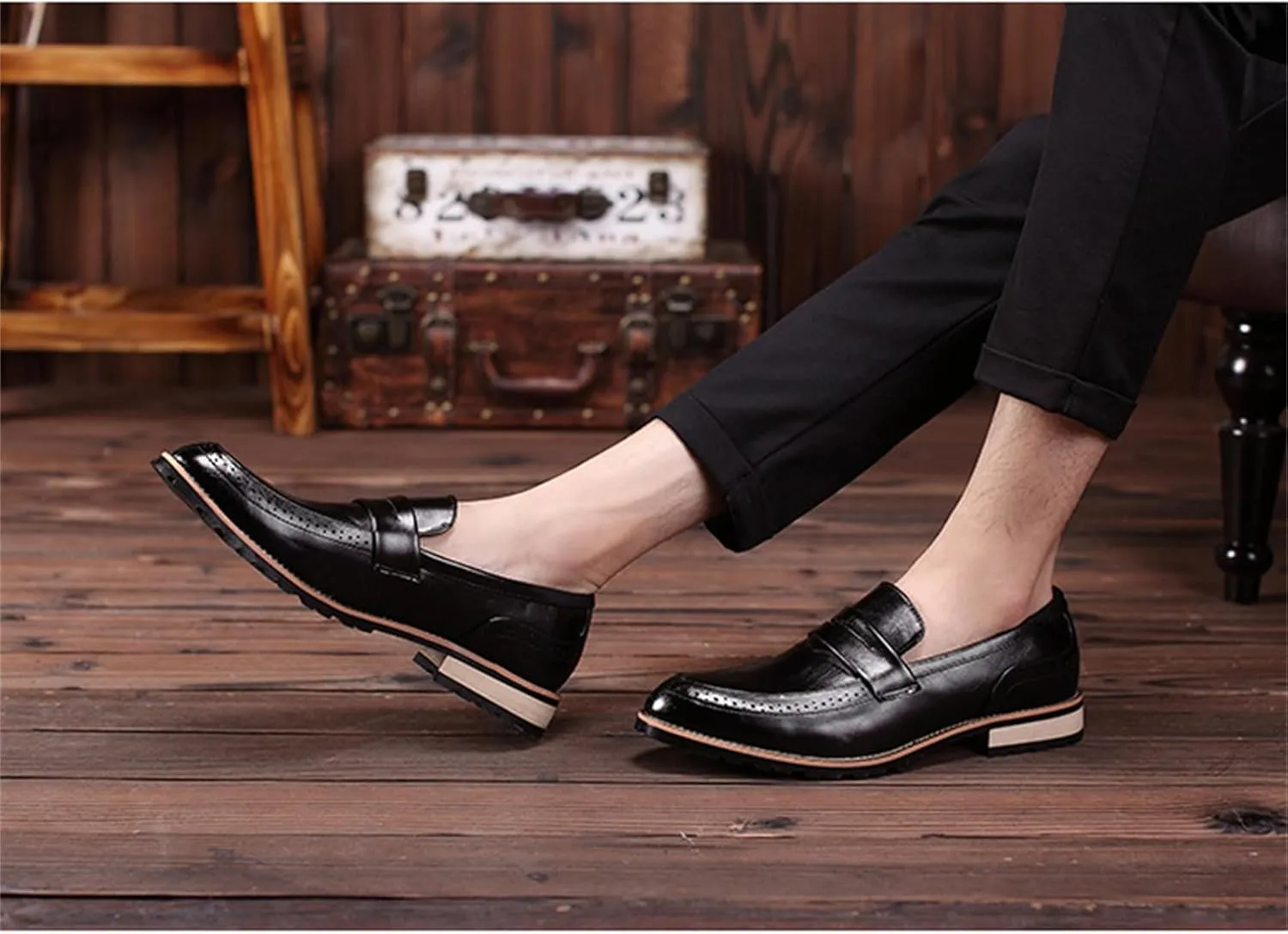 JiuQing Men's Slip-On Dress Shoes Brogues Formal Oxfords Pointed Toe Casual Business Loafers