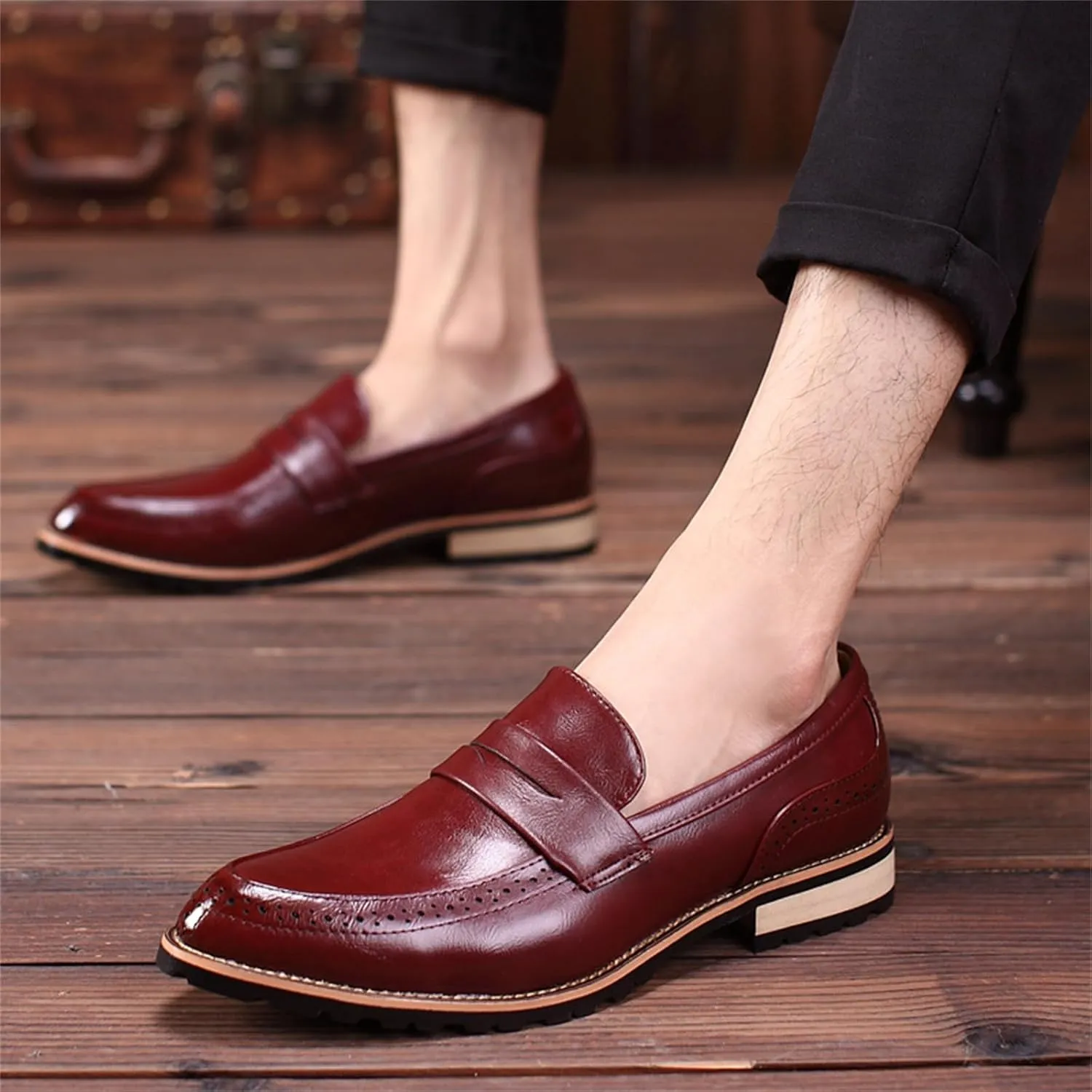 JiuQing Men's Slip-On Dress Shoes Brogues Formal Oxfords Pointed Toe Casual Business Loafers
