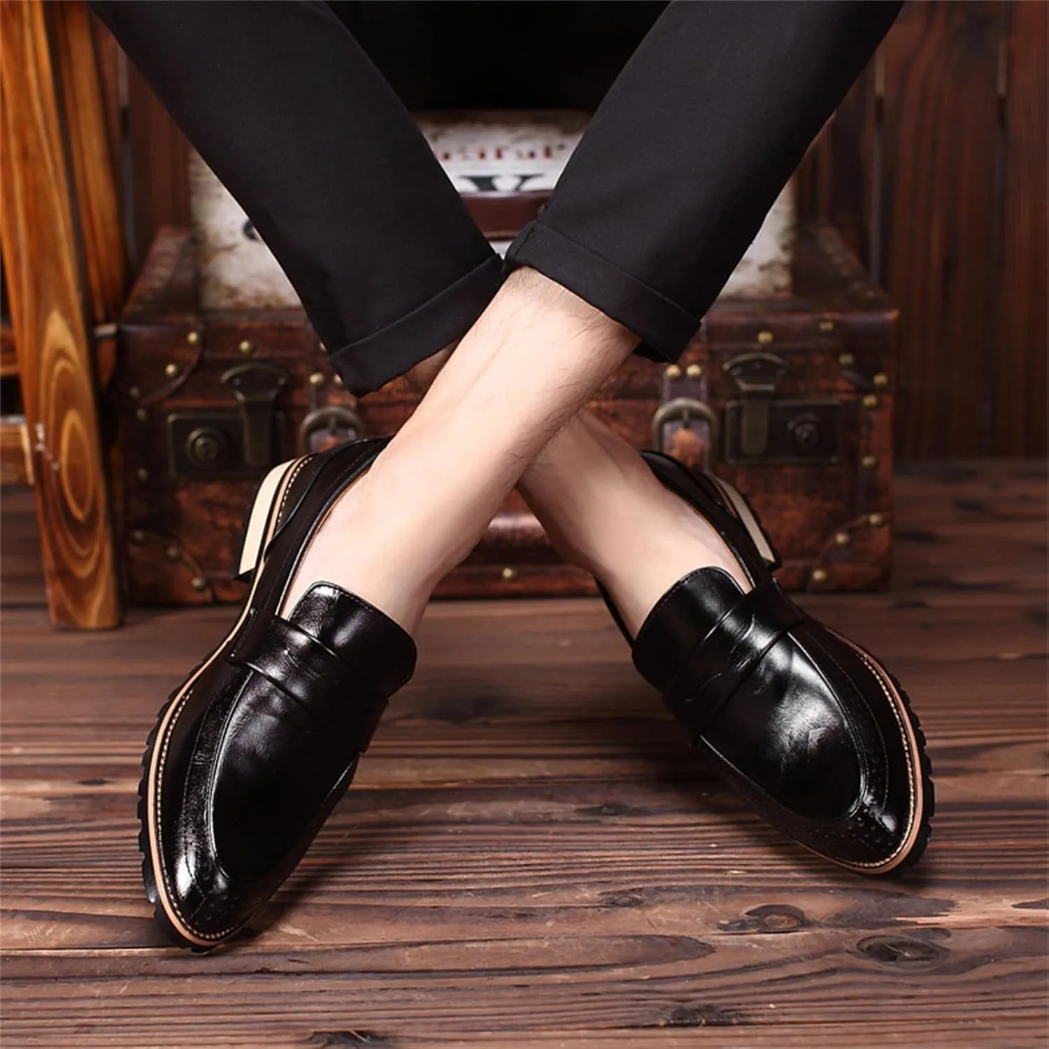 JiuQing Men's Slip-On Dress Shoes Brogues Formal Oxfords Pointed Toe Casual Business Loafers