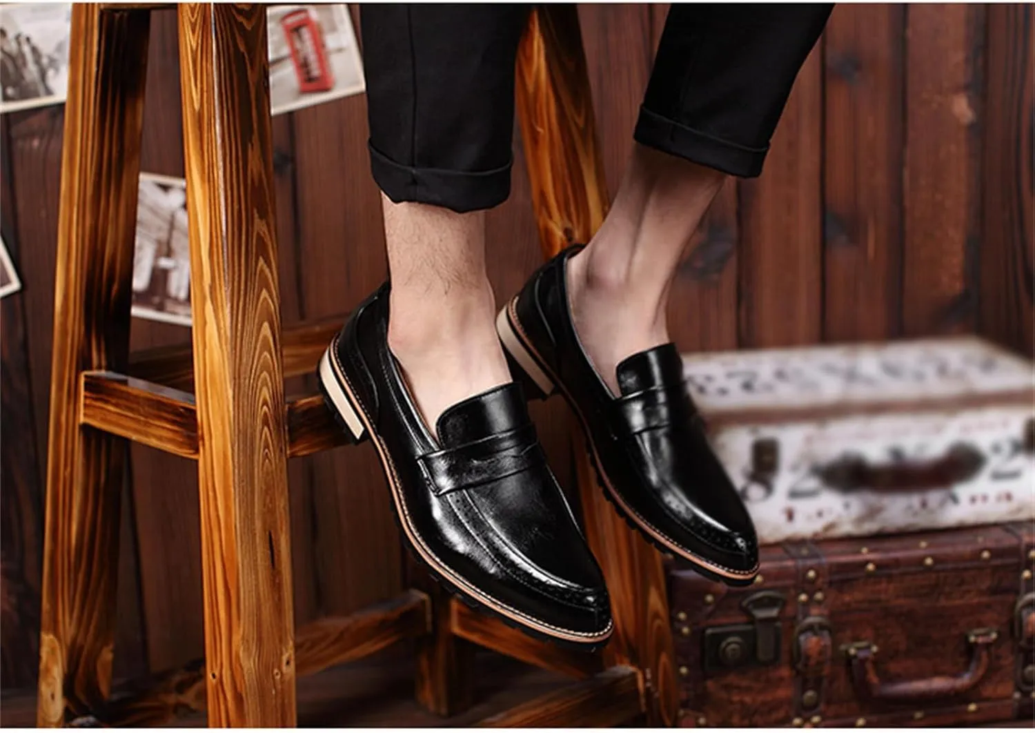 JiuQing Men's Slip-On Dress Shoes Brogues Formal Oxfords Pointed Toe Casual Business Loafers