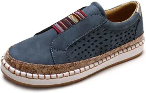 Ladmiple Sneakers For Women Black And White Women’s Canvas Shoes Low Top Fashion Sneakers Slip on Walking Shoes Dressy Casual Summer Comfortable Non Slip Platform Flats Loafers