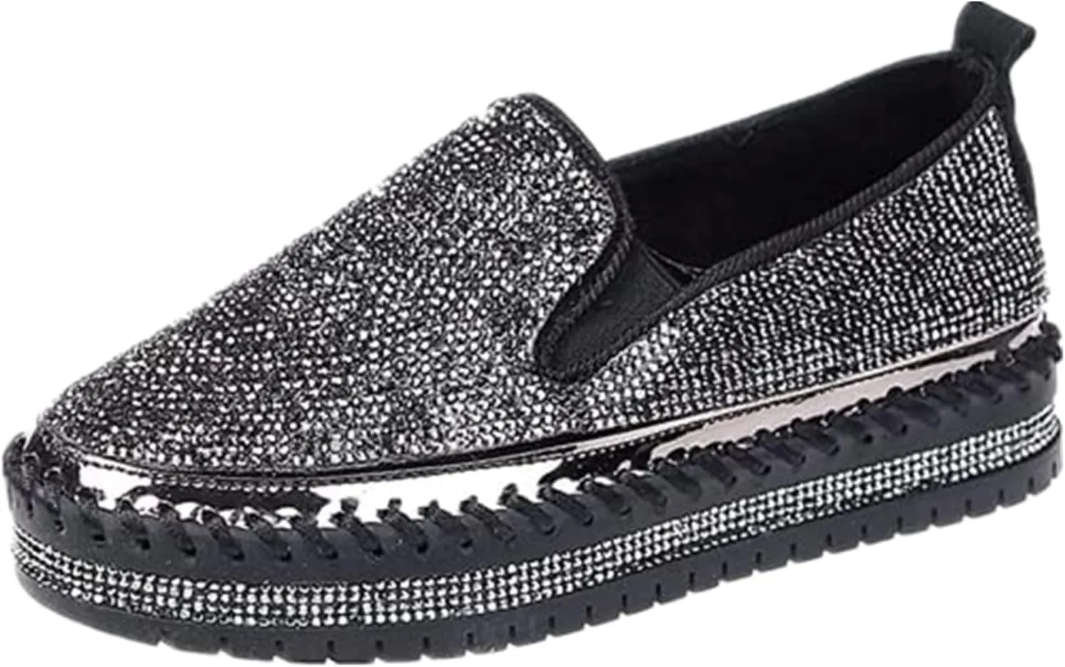 Ladmiple Sneakers For Women Walking Shoes Wide Width Glitter Sparkly Fashion Slip On Dressy Casual Summer Flats Loafers