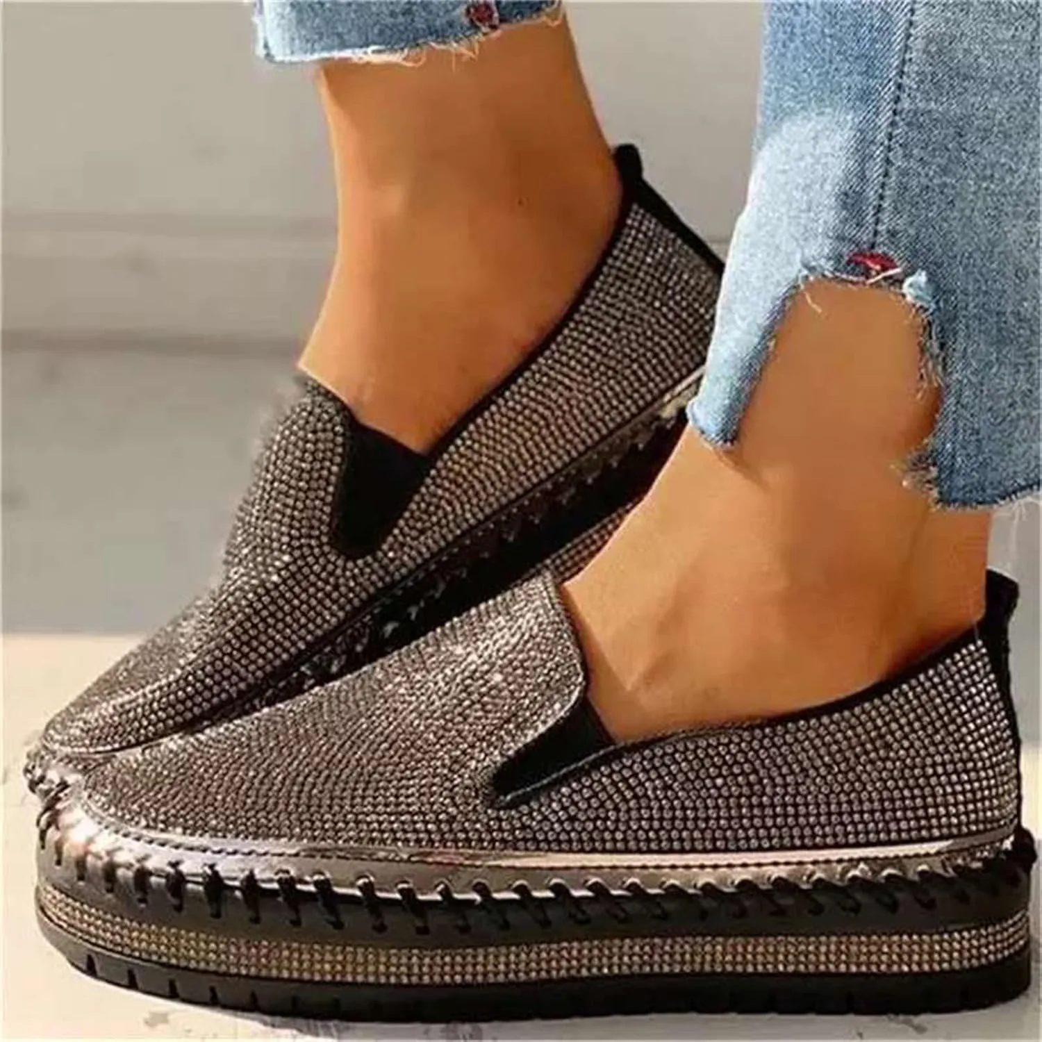 Ladmiple Sneakers For Women Walking Shoes Wide Width Glitter Sparkly Fashion Slip On Dressy Casual Summer Flats Loafers