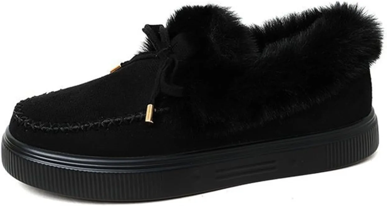 Lausiuoe Boots For Women Ankle Booties Winter Slip On Comfortable Snow Fuzzy Boots Fashion Casual Walking Shoes Loafers