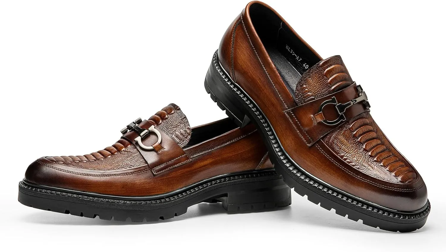 Loafers for Men - Platform Horsebit Loafers in Genuine Leather | Thick Sole Dress Shoes with Metal Emblem