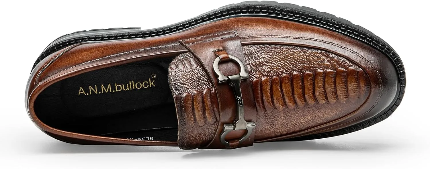 Loafers for Men - Platform Horsebit Loafers in Genuine Leather | Thick Sole Dress Shoes with Metal Emblem
