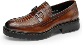 Loafers for Men - Platform Horsebit Loafers in Genuine Leather | Thick Sole Dress Shoes with Metal Emblem