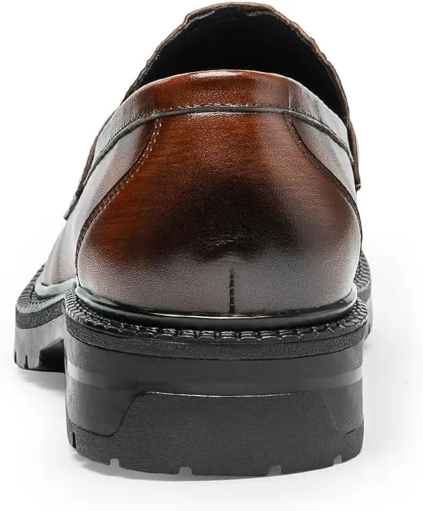 Loafers for Men - Platform Horsebit Loafers in Genuine Leather | Thick Sole Dress Shoes with Metal Emblem
