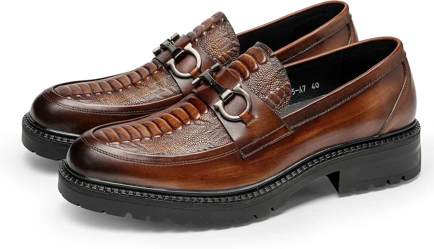 Loafers for Men - Platform Horsebit Loafers in Genuine Leather | Thick Sole Dress Shoes with Metal Emblem
