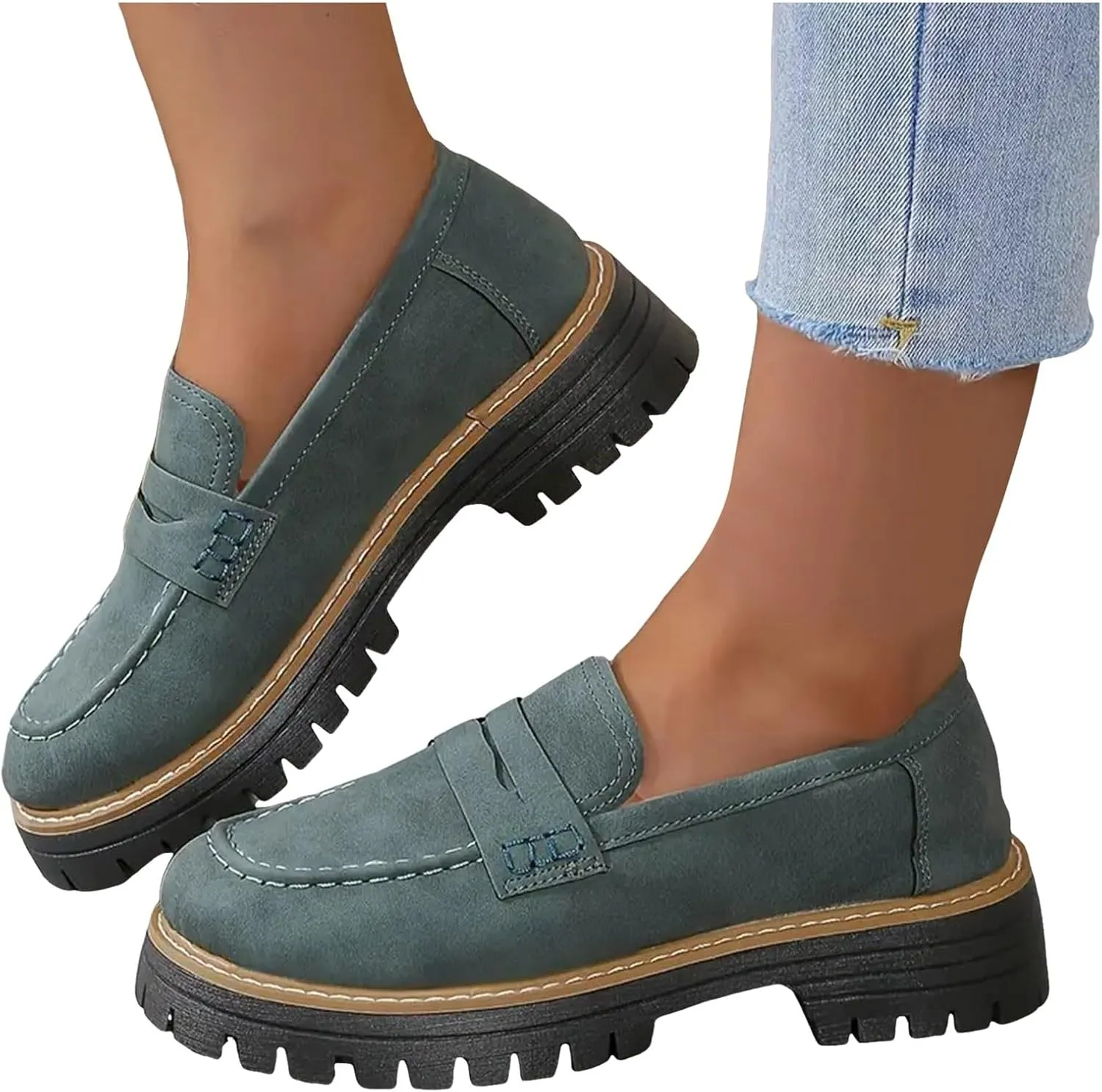 Loafers for Women 2024 Comfortable,Casual Lightweight Round Toe Orthopedic Platform Loafers Slip-On Walking Shoes