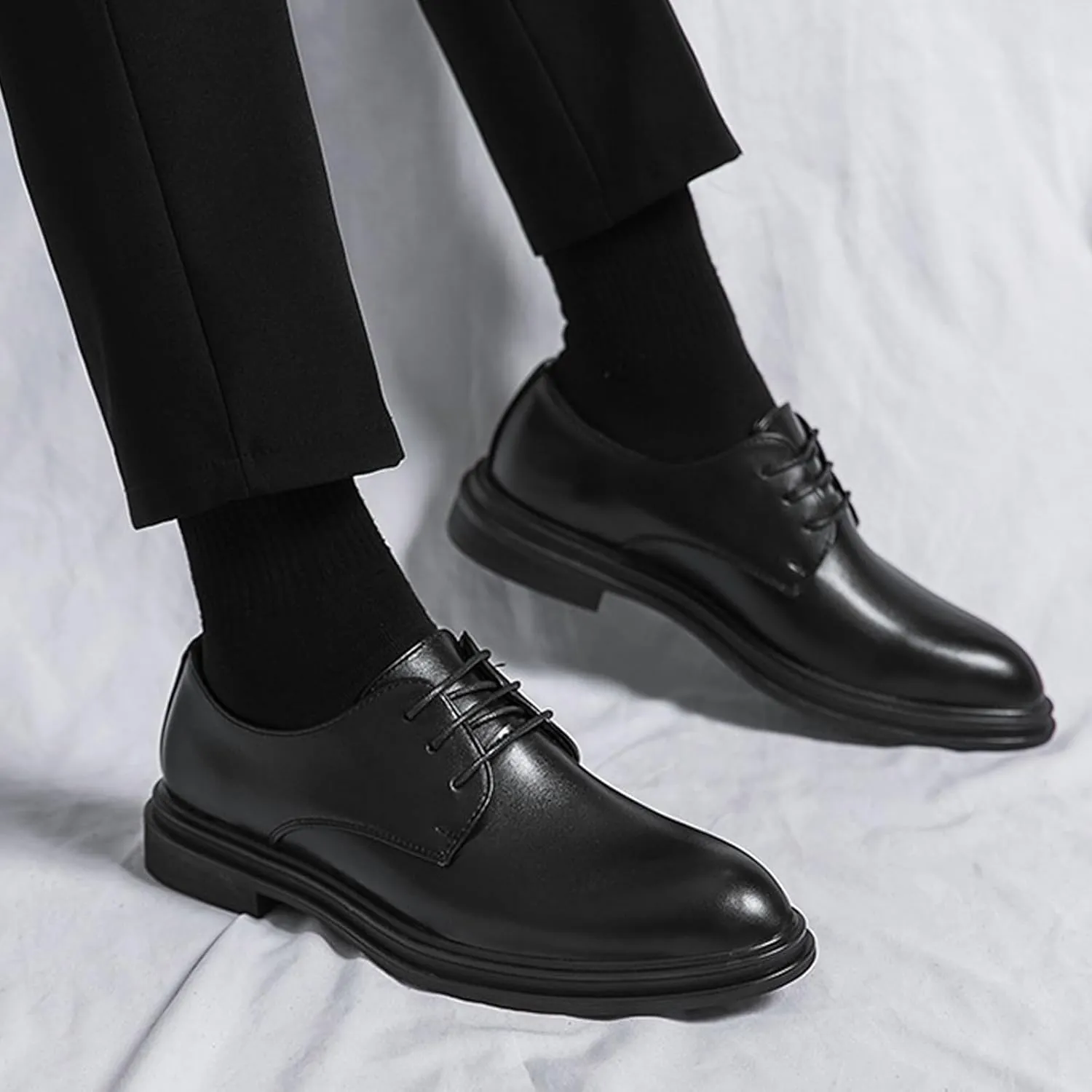 Men's Classic Lace Up Oxfords Dress Shoes,Fashion Pointed Toe Business Wedding Work Oxford Formal Shoes Faux Patent Leather Tuxedo Derby Shoes