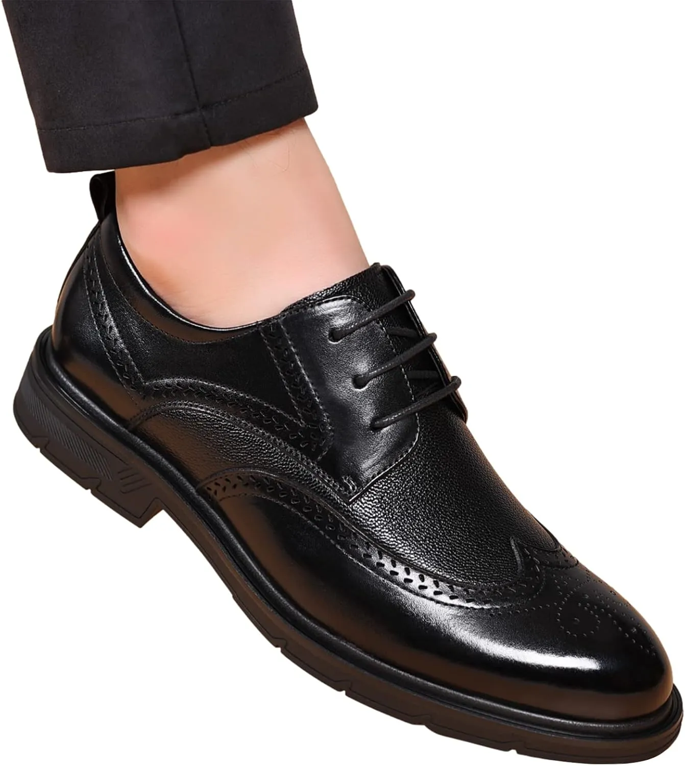 Men's Genuine Leather Derby Brogues Formal Lace-up Business Wedding Dress Shoes
