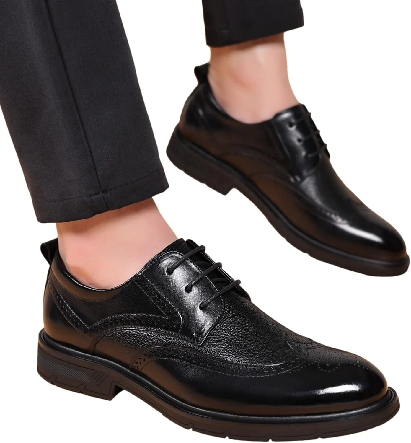 Men's Genuine Leather Derby Brogues Formal Lace-up Business Wedding Dress Shoes