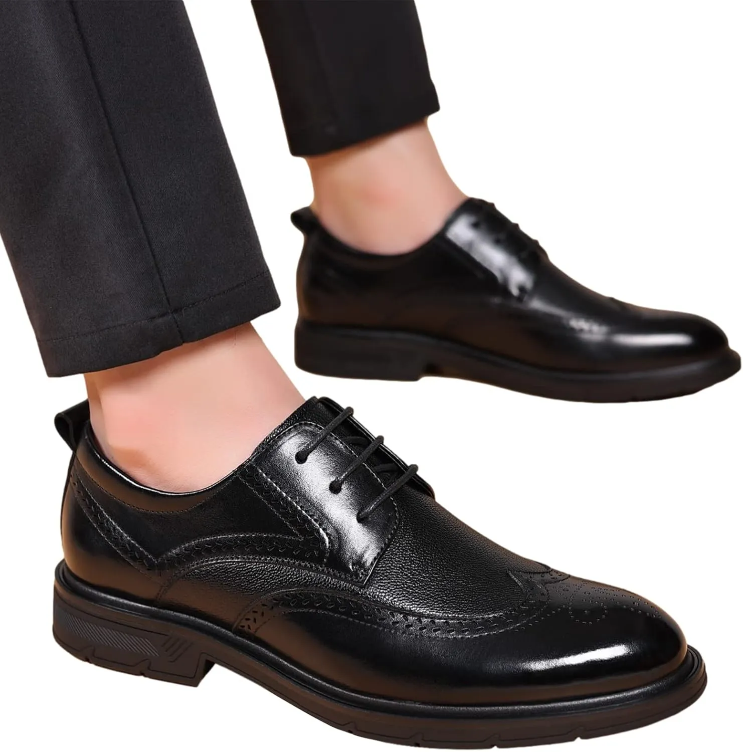 Men's Genuine Leather Derby Brogues Formal Lace-up Business Wedding Dress Shoes