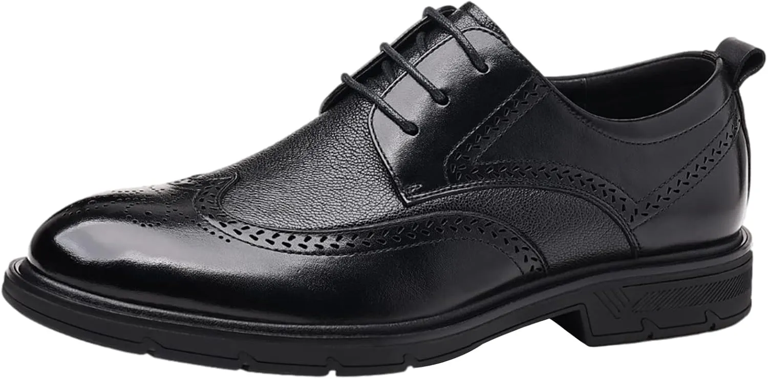 Men's Genuine Leather Derby Brogues Formal Lace-up Business Wedding Dress Shoes
