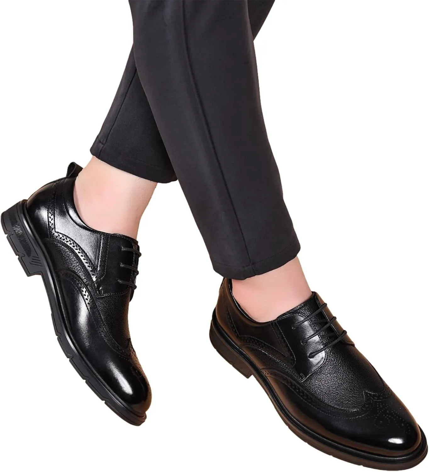 Men's Genuine Leather Derby Brogues Formal Lace-up Business Wedding Dress Shoes