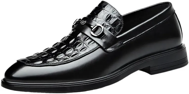 Men's Leather Slip-On Loafer Classic Crocodile Printed Slip-on Penny Loafers Driving Moccasins for Business Office & Casual