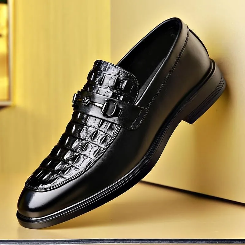 Men's Leather Slip-On Loafer Classic Crocodile Printed Slip-on Penny Loafers Driving Moccasins for Business Office & Casual