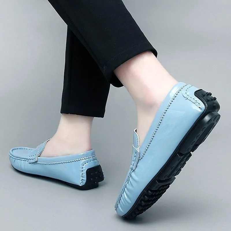 Mens Loafers Shoe Round Toe Leather Driving Penny Loafers Slip Resistant Anti-Slip Flat Heel Prom Wedding Slip-on