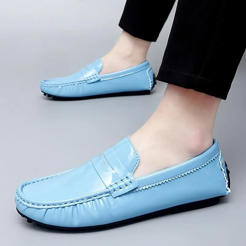 Mens Loafers Shoe Round Toe Leather Driving Penny Loafers Slip Resistant Anti-Slip Flat Heel Prom Wedding Slip-on